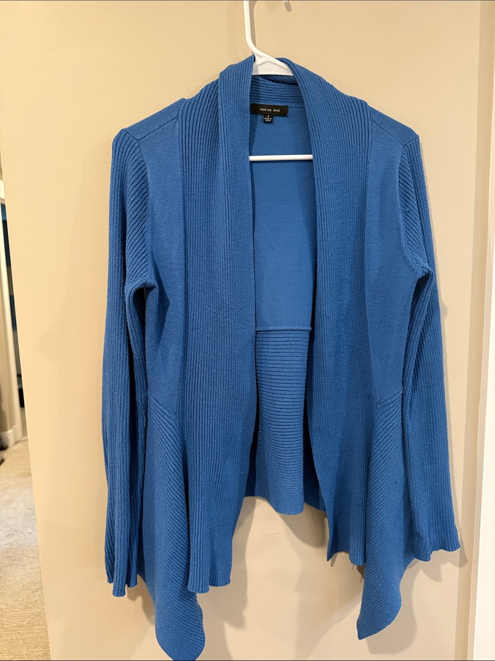 Verve Ami Blue Open-Front Ribbed Cardigan Sweater - Picture 1 of 1